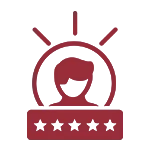 Icon 5 Sterne und darüber ein Kopf im Kreis